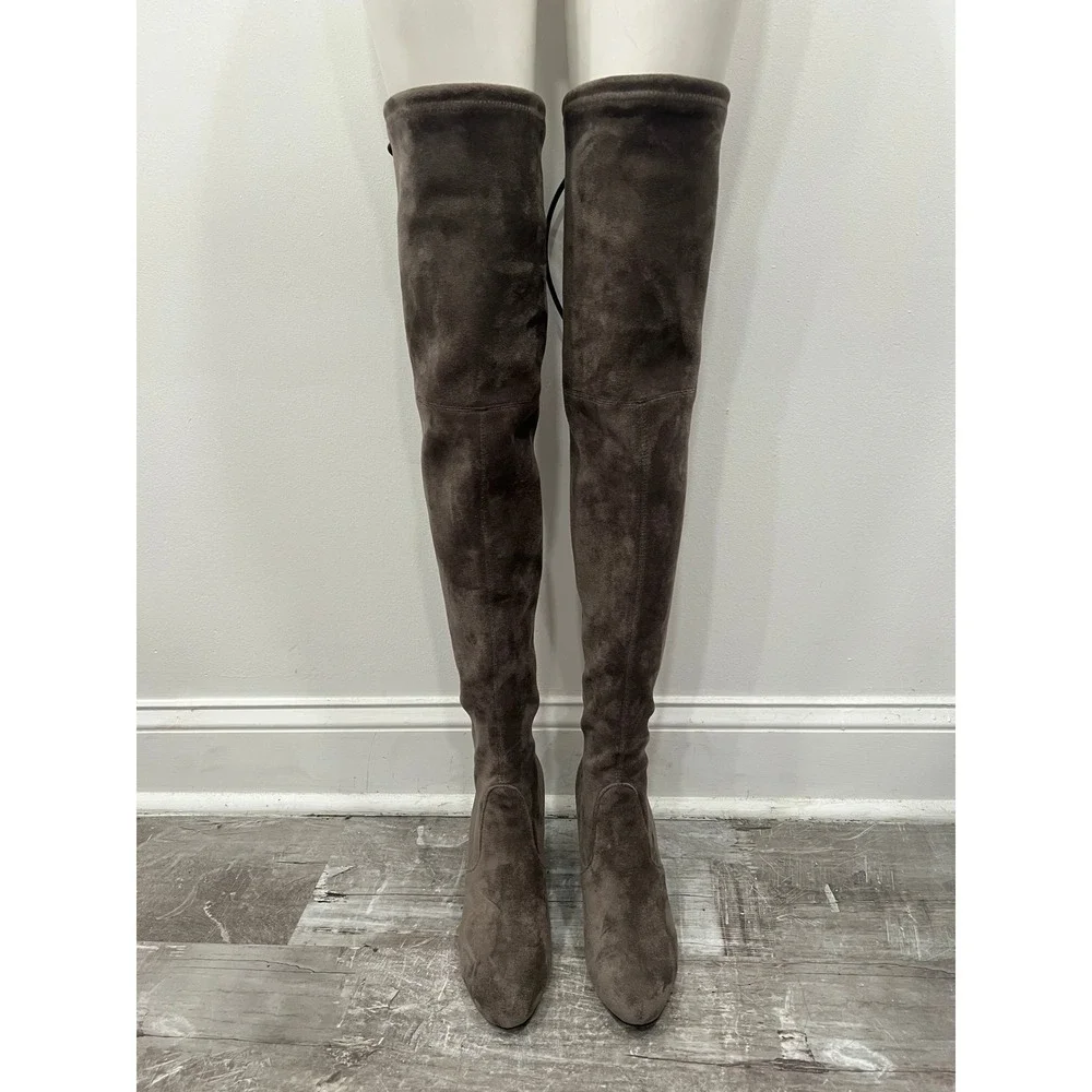 Kaitlyn Pan Womens Over The Knee Boots Taupe Faux Suede Thigh High Size 9.5